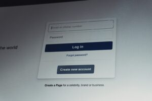 Facebook login screen with email and password fields